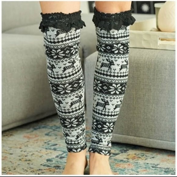 Ryu A’reve Crochet Leg Warmers Black size M/L cotton spandex nylon winter E24 - Picture 2 of 5